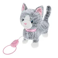 Кошка на поводке, мягкая интерактивная игрушка 26 см