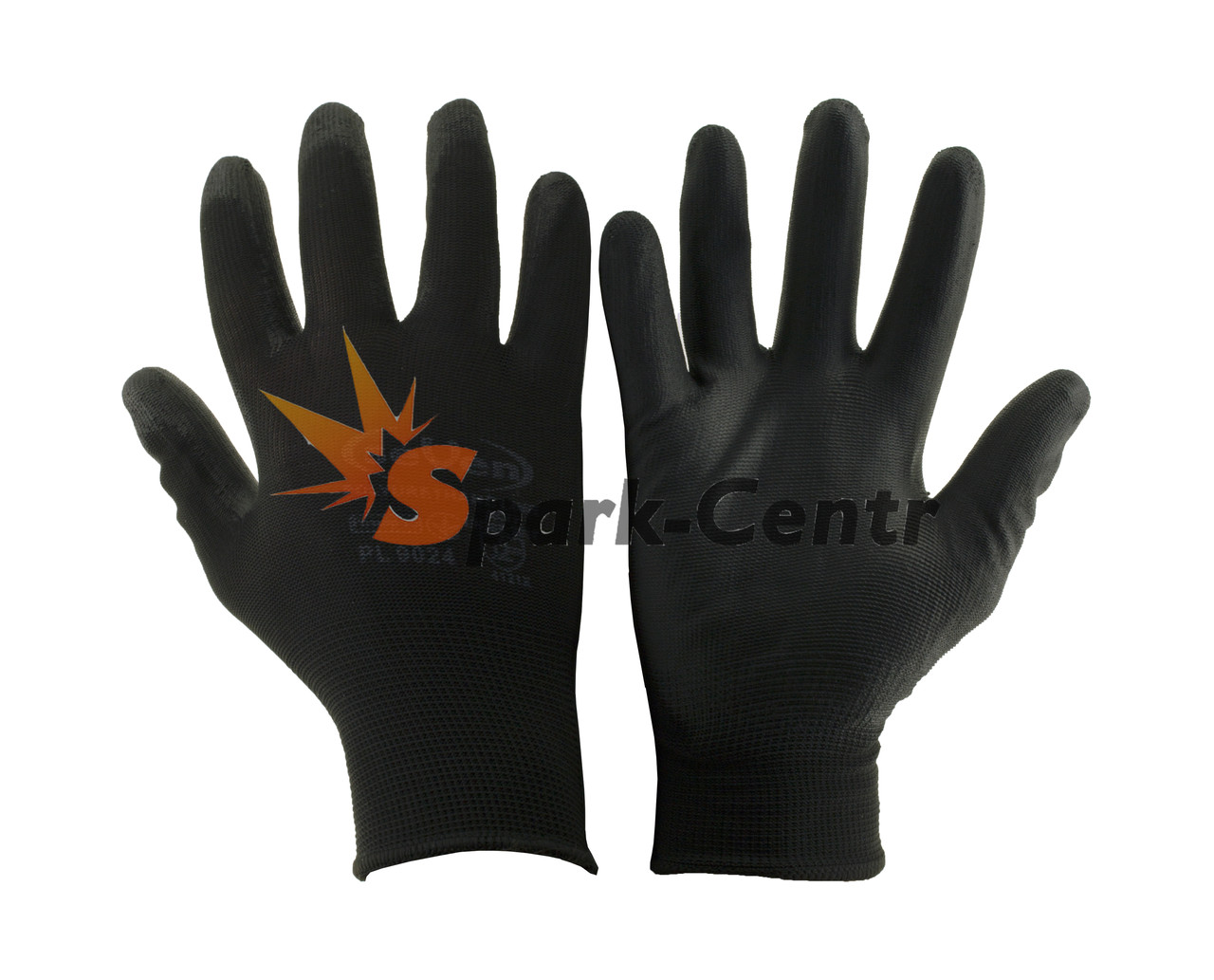 Рукавички синтетичні чорні з чорним поліуретановим покриттям