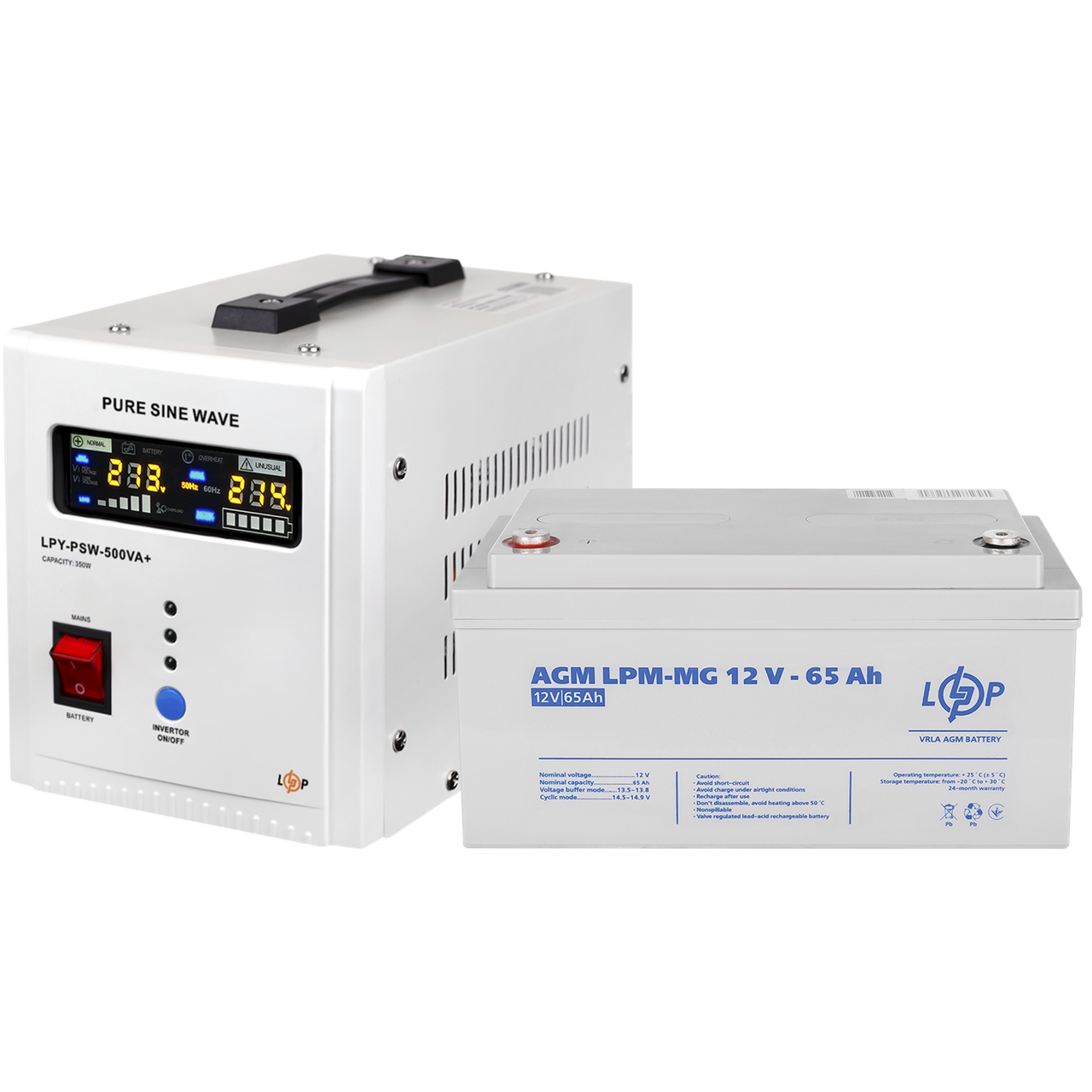 Комплект резервного живлення для котла LogicPower ДБЖ -500VA+ (350Вт) + АКБ MG 900W(65 А/h)