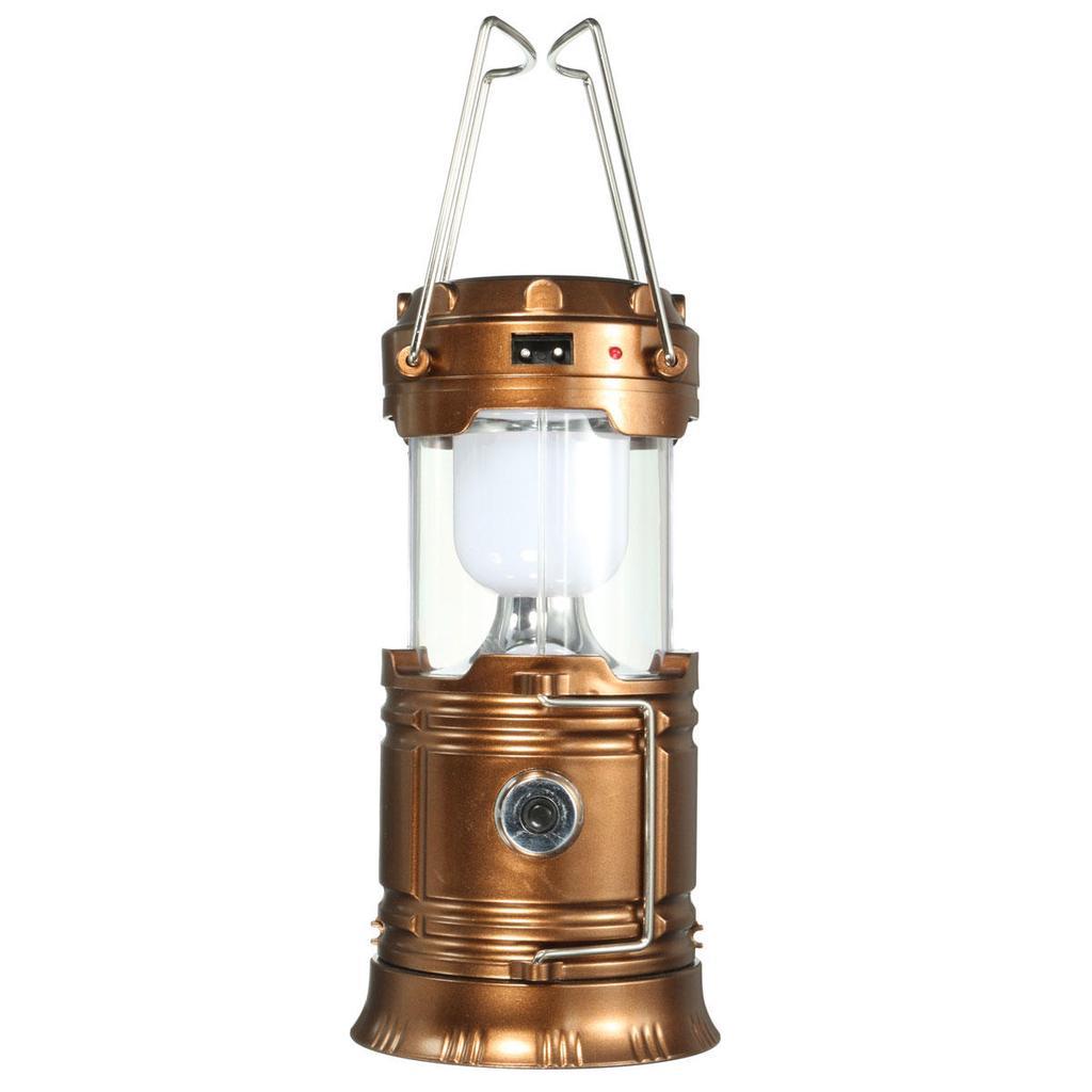 Кемпінговий ліхтар LED золотий заряджається від со. батареї, від сети220, від USB, від 3-х батарейок АА, фото 1