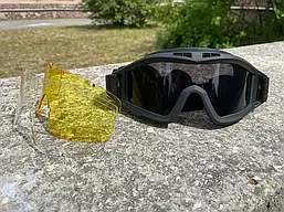 Тактичні захисні окуляри Чорні, Балістична маска зі змінними лінзами, Окуляри військові стрілецькі, фото 2