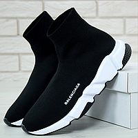 Кроссовки женские и мужские Balenciaga Speed Trainer black white / Баленсиага Спид Трейнер черные белые