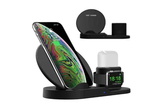 Бездротова зарядка 3 в 1 wireless charger 3 in 1 для смартфона смарт-годинника навушників із захистом, фото 2