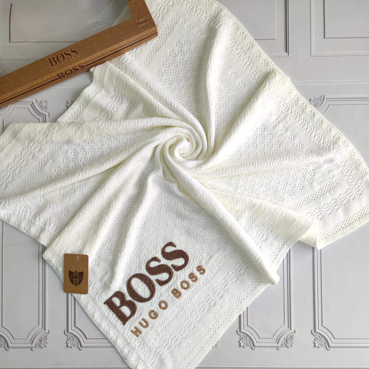 Дитячий брендовий в'язаний плед для новонароджених