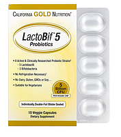 Пробиотики LactoBif от California Gold Nutrition, 5 млрд КОЕ, 10 растительных капсул