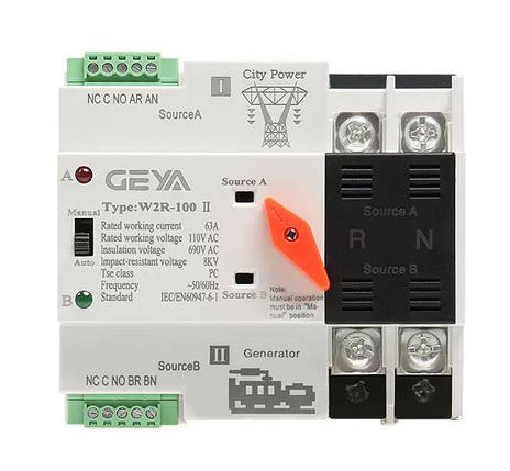 Автомат введення резерву (ABP) GEYA W2R, 220 В-100 А, старт і стоп генератора, фото 1