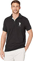 XX-Large Black Heather-6543 Ассоциация поло США. Мужская рубашка-поло с короткими рукавами и аппликацией