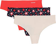 X-Small Tomato/Beechwood/Starry Print_black Женские бесшовные трусики-стринги Calvin Klein Invisibles, му