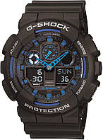 Black/Blue Мужские ударопрочные часы Casio GA-100 XL Series G-Shock Quartz 200M WR