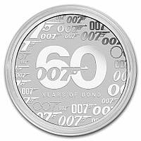 Серебряная монета 60 лет агенту 007 Джеймсу Бонду, 1 унция чистого серебра, 2022, Тувалу
