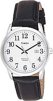 Black/Silver-Tone/White Часы Timex Easy Reader с кожаным ремешком 38 мм