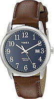 Brown/Silver-Tone/Blue Часы Timex Easy Reader с кожаным ремешком 38 мм