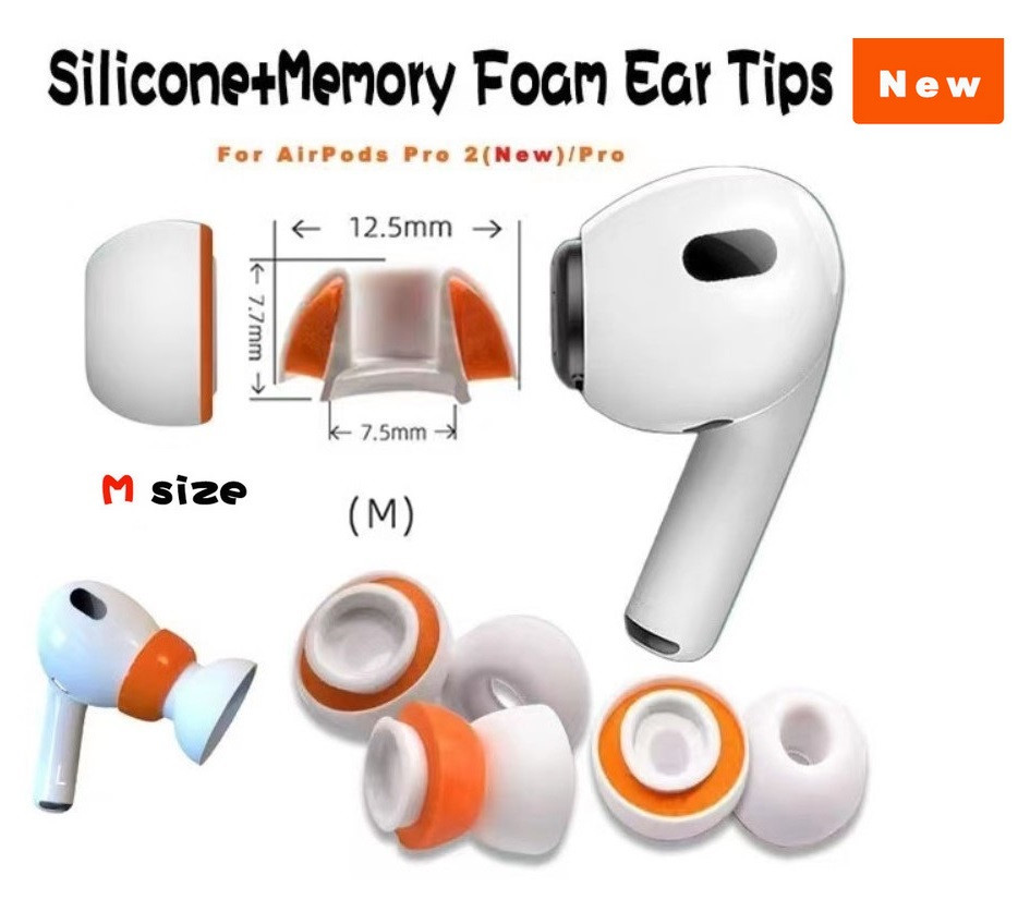 Амбушури з ефектом пам'яті Apple AirPods Pro Pro 2 гібрид (піна + силікон) Розмір M середні, фото 1