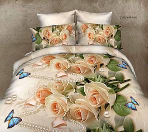 Двоспальна постільна білизна "Голд" — Троянди та перлів