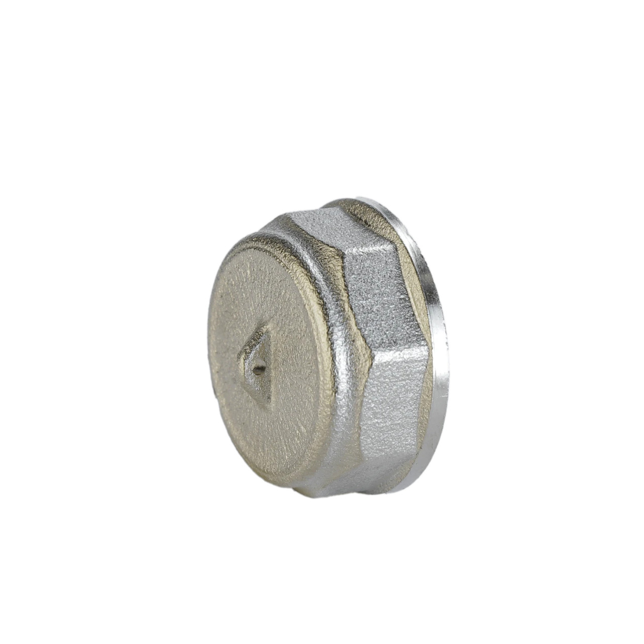 Заглушка нікельована 1″ВР штампована з контрольним отвором A1009Aко(нк), фото 1