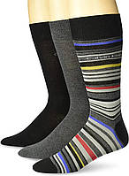 7-12 Stripe/Charcoal/Black Calvin Klein Mens 3 Pack Multi Stripe Solid Assorted Dress Crew Socks