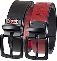 Large (30-32) Black/Red Levi's Boys' Big Kids Belt-School Casual for Jeans with Reversible Strap