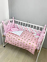 Набор постельного белья в детскую кроватку с бортиками косичками "Корона" и конверт на выписку