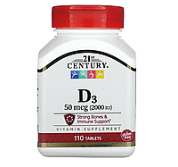 21st Century, витамин D3, 50 мкг (2000 МЕ), 110 таблеток