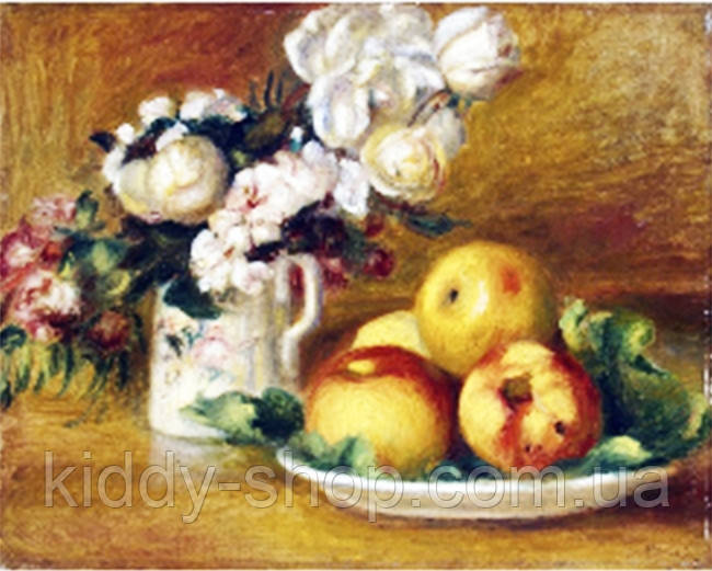 Алмазна вишивка. Картина на підрамнику "Яблука та квіти. Худ.Pierre -Auguste Renoir" , розмір 40х50см