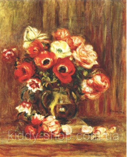 Алмазна вишивка. Картина на підрамнику "Натюрморт з анемонами. Худ. Pierre -Auguste Renoir" , розмір 40х50
