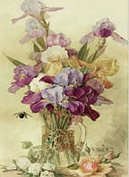 Діамантова мозаїка. Картина на підрамнику "Натюрморт із джмелем та ірисами. Худ. Paul de Longpre", розмір 40х30 см