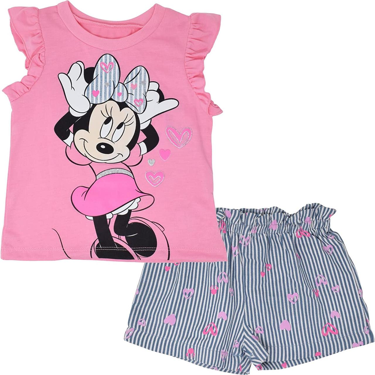6 Pink/Blue Набір футболок і шортів для дівчаток Disney Minnie Mouse від немовлят до малюків