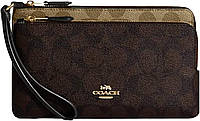 Im/Khaki Brown Multi Бумажник с двойной молнией COACH Wristlet