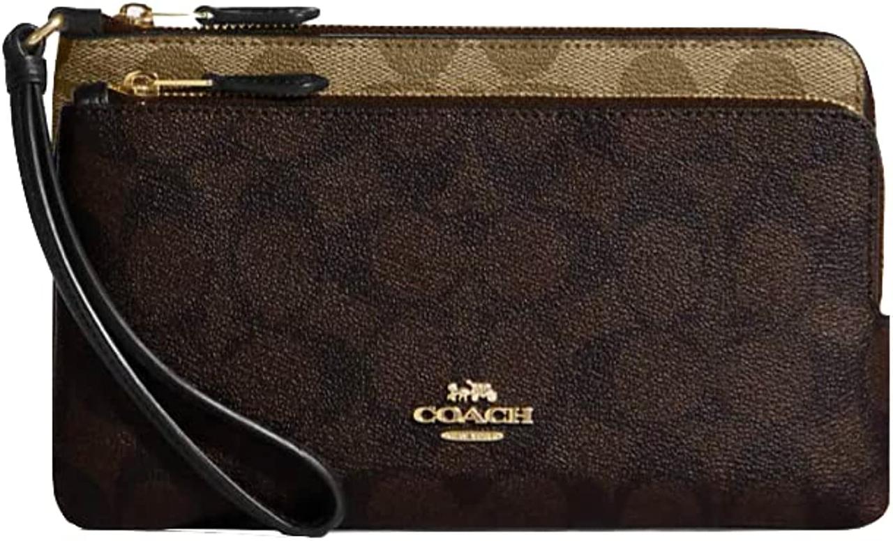 Im/Khaki Brown Multi Бумажник с двойной молнией COACH Wristlet - фото 1 - id-p1772242442