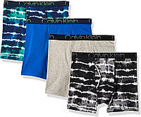 Large Cool Tiedye/Victoria Blue/Black Tiedye/Heather Grey Calvin Klein Boys Underwear 4 Pack Boxer Briefs