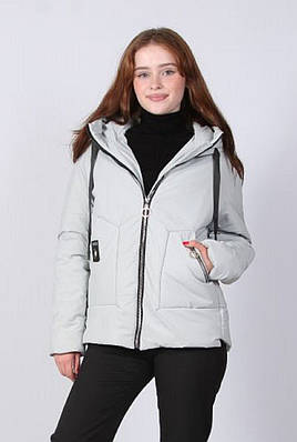 Куртка жіноча молодіжна з капюшоном Актуаль 122 плащівка велюр світло-сірий, 46