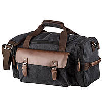 Дорожная сумка текстильная с карманом Vintage 20192 Черная 45х25х22 см