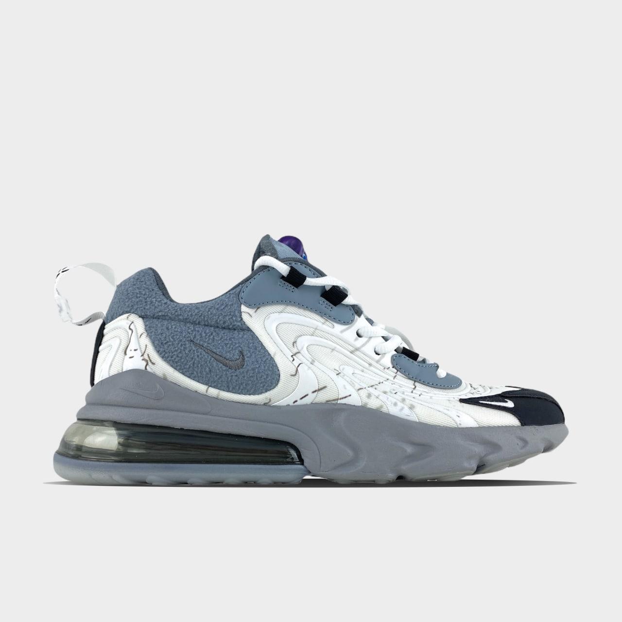 Чоловічі Кросівки Nike Air Max 270 React x Travis Scott / Найк Аїр Макс 270 Реакт Тревіс Скотт Білі із Сірим