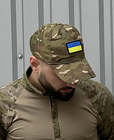 Кепка камуфляж рип стоп с липучкой и флагом UA патриотическая армейская тактическая спортивная для ВСУ КМ