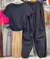 Женский повседневный прогулочный костюм плащевка Канада (графит+белый, черный); размер: 42-44, 44-46