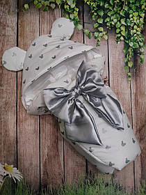 Конвертик для новонароджених на виписку з пологового з вушками весна / літо бавовна 100% ШкодаМода Сірий