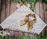 Конверт для новонароджених на виписку з вушками весна / літо бавовна 100% Золотий бант ШкодаМода Золотистий, фото 3