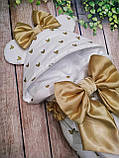 Конверт для новонароджених на виписку з вушками весна / літо бавовна 100% Золотий бант ШкодаМода Золотистий, фото 2