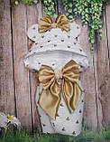 Конверт для новонароджених на виписку з вушками весна / літо бавовна 100% Золотий бант ШкодаМода Золотистий, фото 4