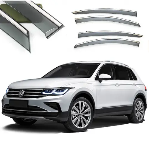 Дефлектори вікон вітровики Volkswagen Tiguan 2015 -> (скотч) TopVisor з хромом молдингом