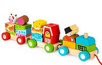 Детский деревянный поезд каталка (пирамидка, 20 элементов) С 57540