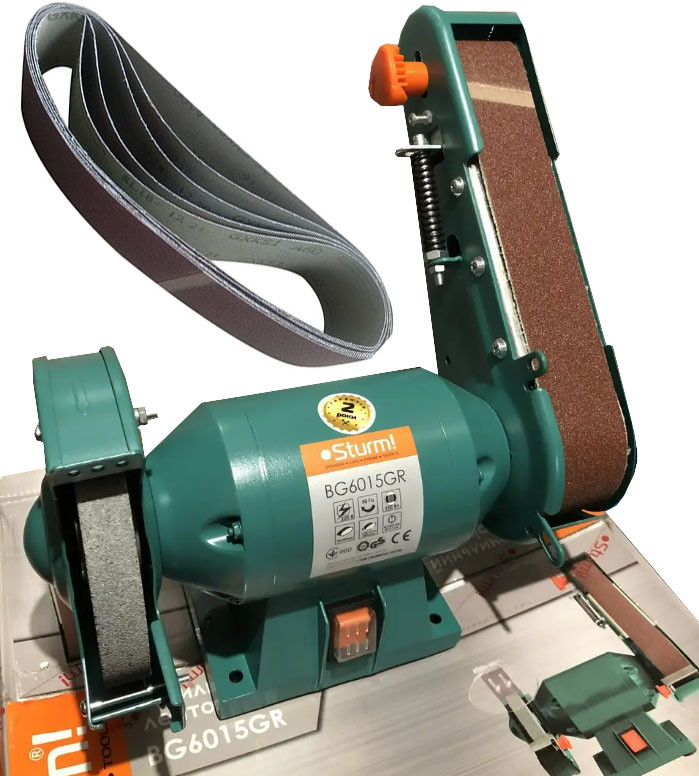Точило дисково-стрічкове гріндер Sturmax BGM6015GR+Пачка шліфувальних стрічок в подарунок.