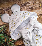 Конверт для новонароджених на виписку з пологового з вушками весна / літо бавовна 100% Метелики ШкодаМода Сірий, фото 2