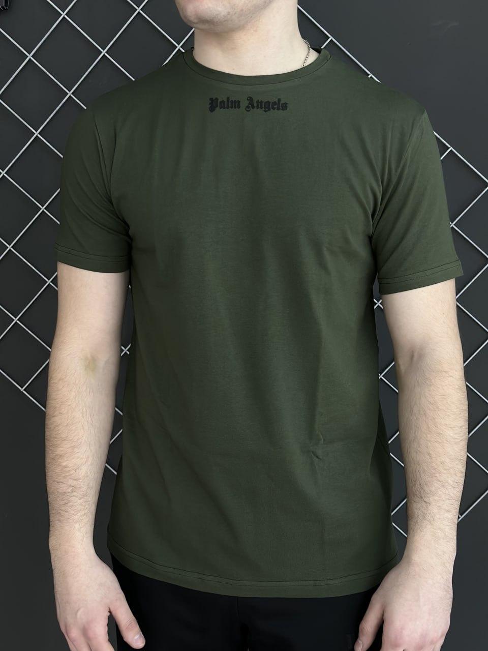 Чоловіча футболка Palm Angels хакі спортивна бавовняна літня Теніска Палм Ангелс спортивна на літо, фото 1