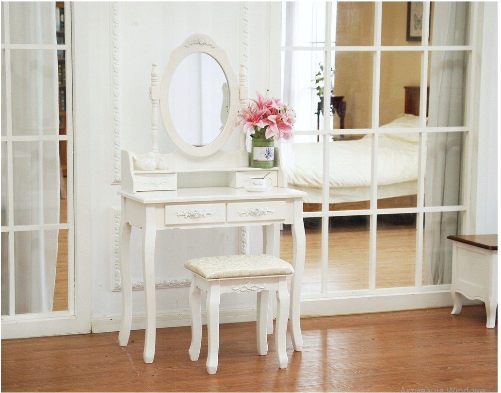 Туалетний столик із дзеркалом і табуретом Stazer Care Life 40 x 75 x 147 см білий