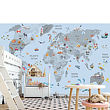 Фотошпалери в дитячу "Карта світу" вінілові на флізеліновій основі, фото 3