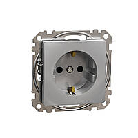 Розетка з заземленням та зі шторками Алюміній Sedna Design Schneider Electric SDD113022