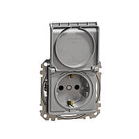 Розетка з заземленням, зі шторками та кришкою Алюміній Sedna Design Schneider Electric SDD113024