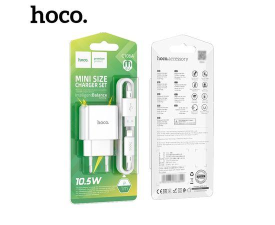 Мережевий зарядний пистрій Hoco C106A з кабелем USB-Lightning білий, фото 1