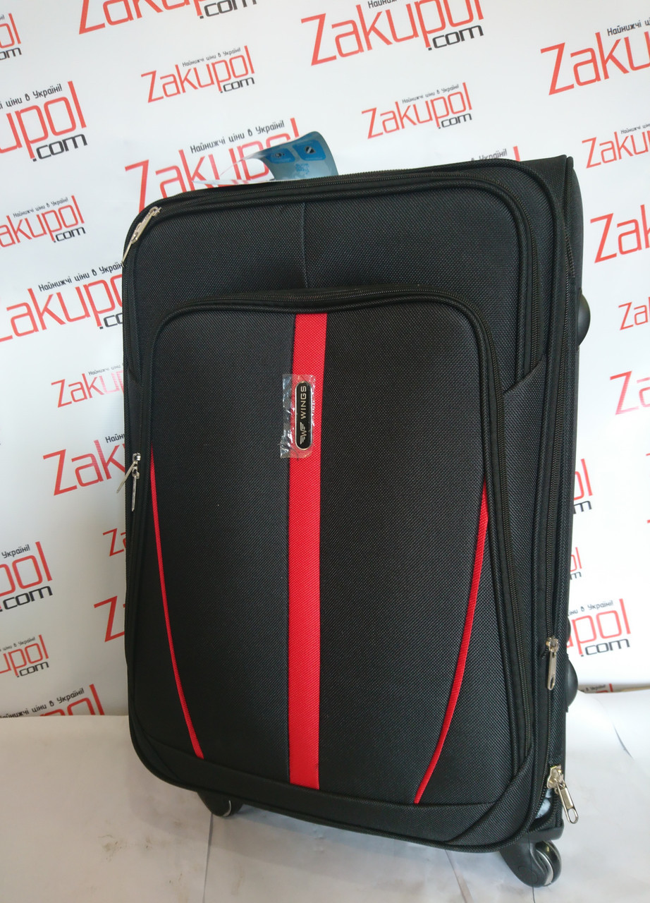 Валіза Wings 1706 тканевы на 4 колесах, середній Чорний, фото 1